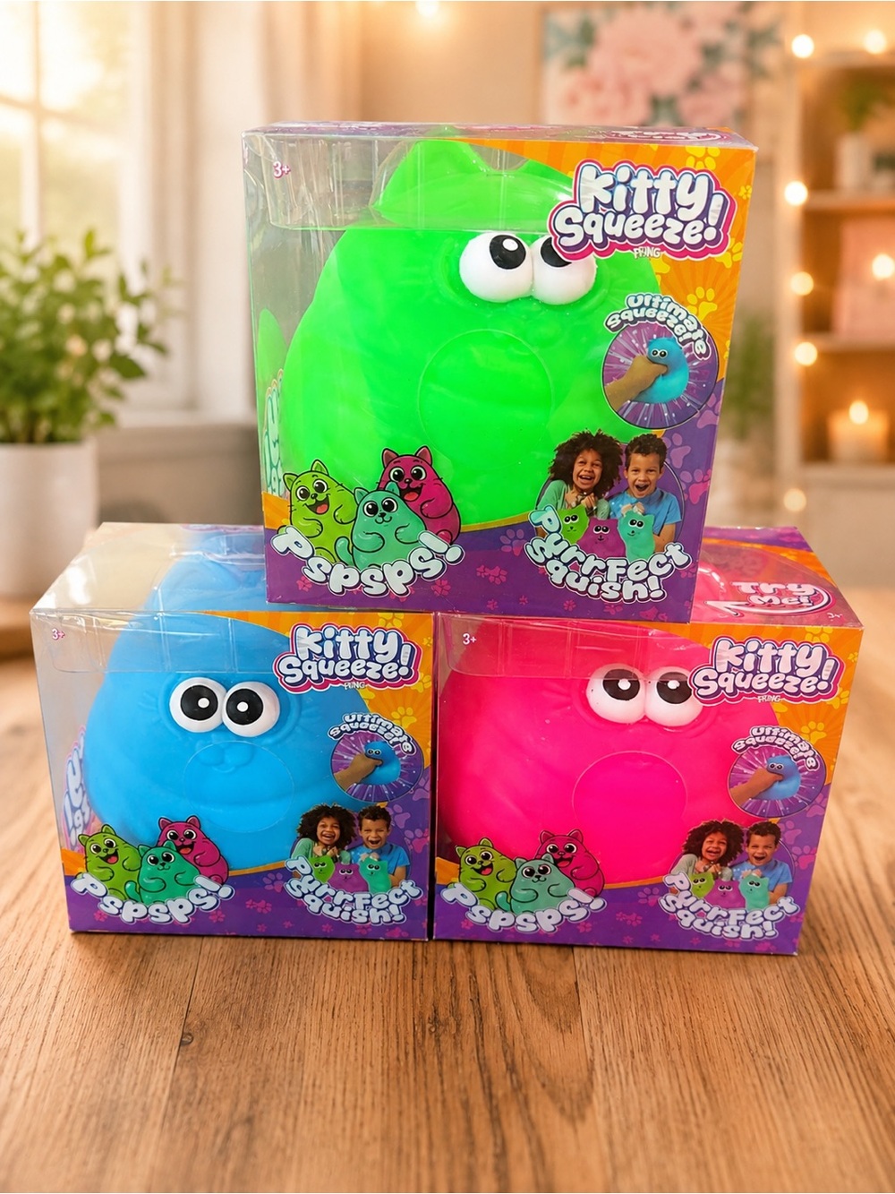 PICK 1- Cat squishy green, blue OR pink